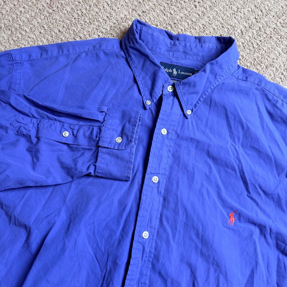 Polo Ralph Lauren Mens 3XB Big Classic Fit Blue Cotton Button Down Shirt Long Sl